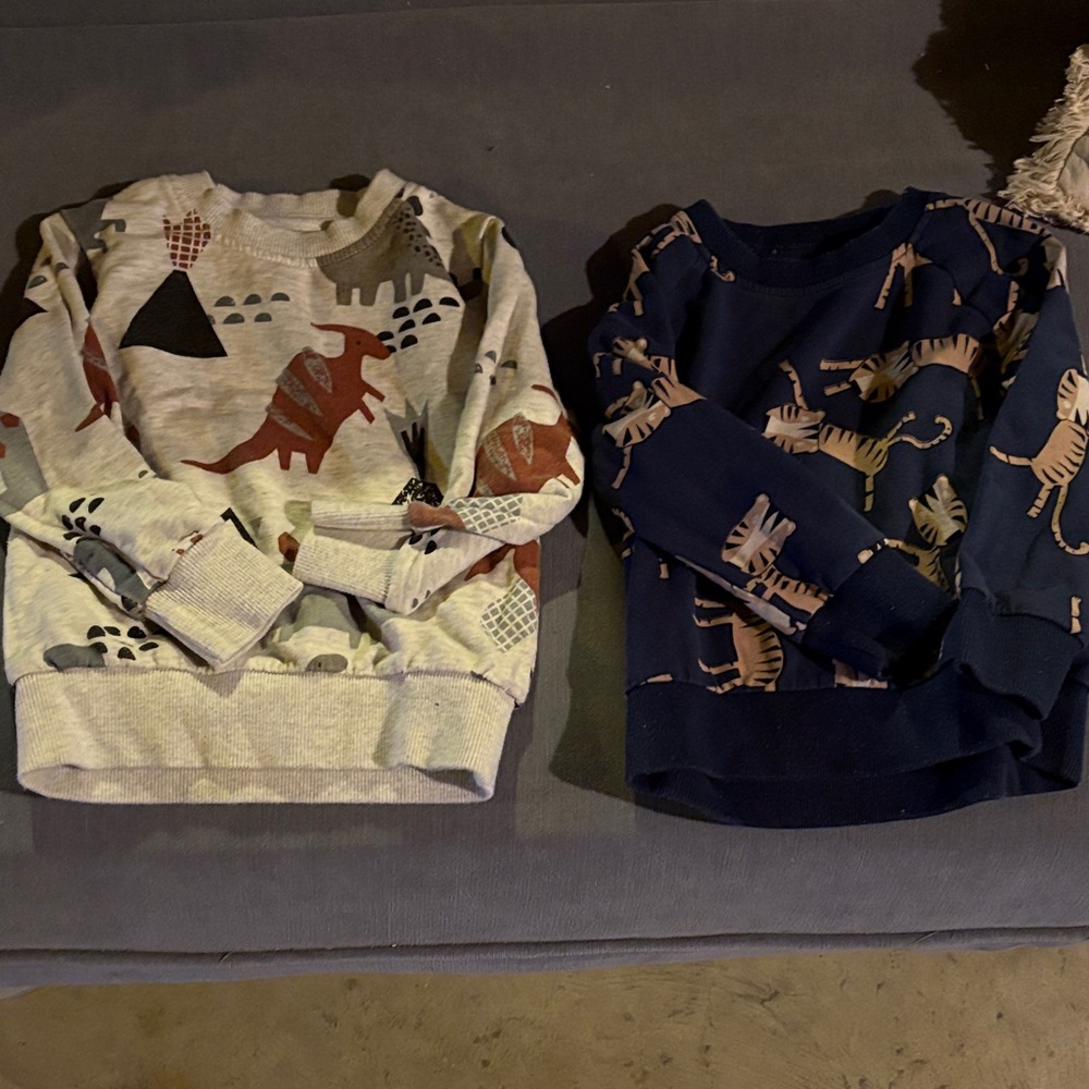 Kids' Dino Print Sweatshirt - Cream and Navy (Pair)